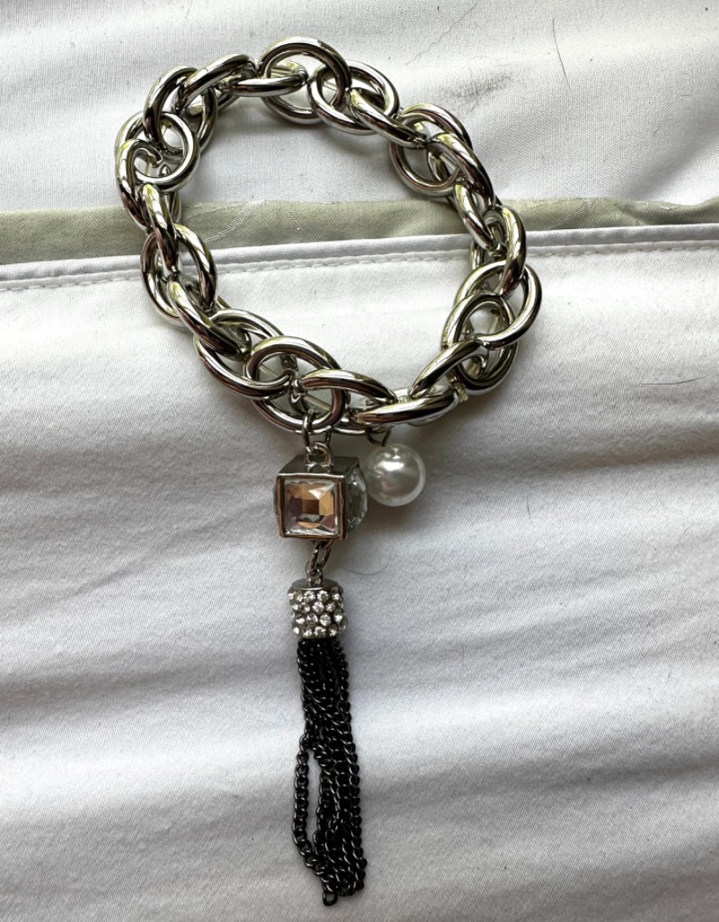 Elegant Silver-Tone Chain Bracelet with Charms