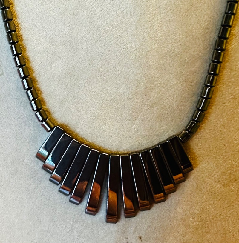 Bold Statement Necklace - Piano Key Design Hematite New! 