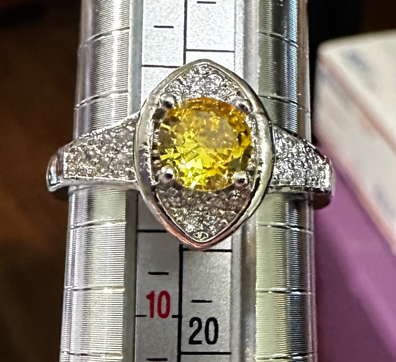Elegant Oval Yellow CZ Gemstone Ring with Halo and Pave Settings Size 9