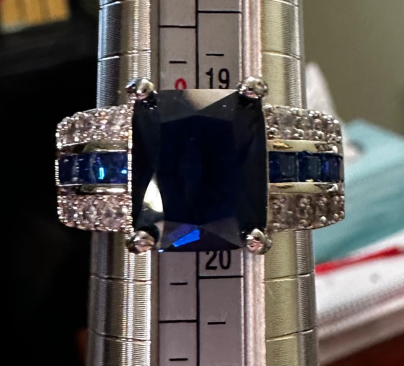 Elegant Blue CZ Gemstone Ring with Accent Stones Size 9-3/4