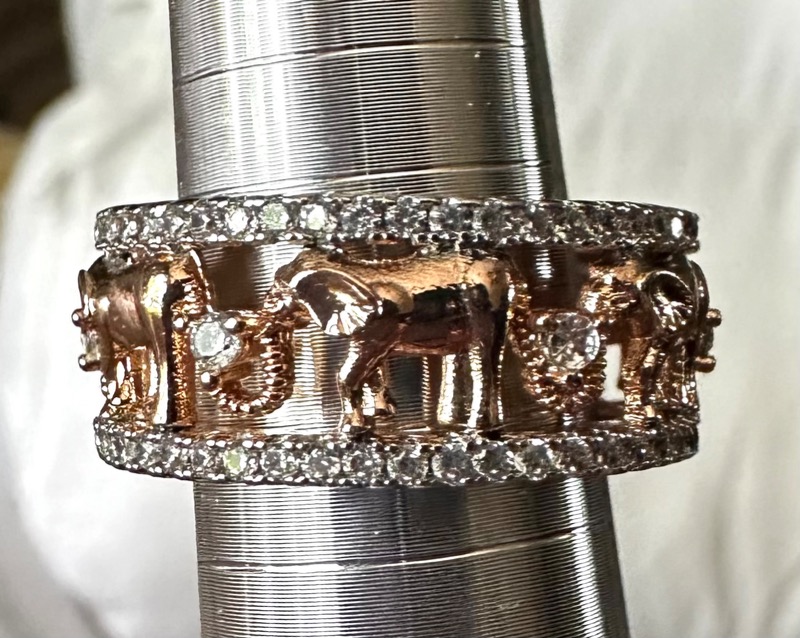 Elegant Rose Gold Elephant Design Ring with Gemstones