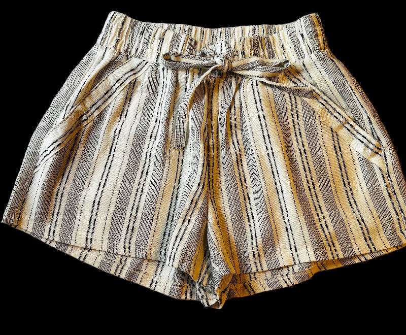 Fashionable Beige and Black Striped Shorts