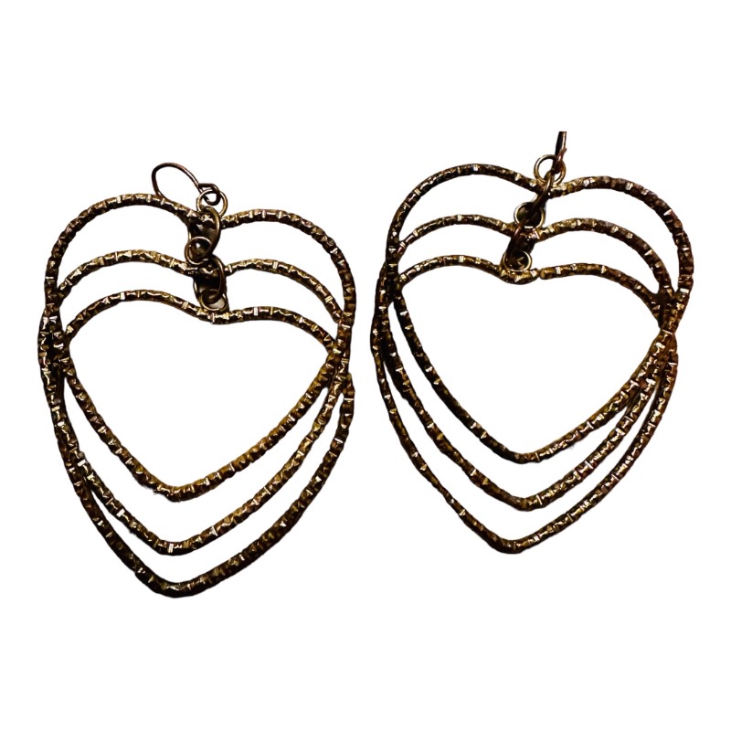 Vintage Triple Heart-Shaped Drop Earrings - Gold Tone