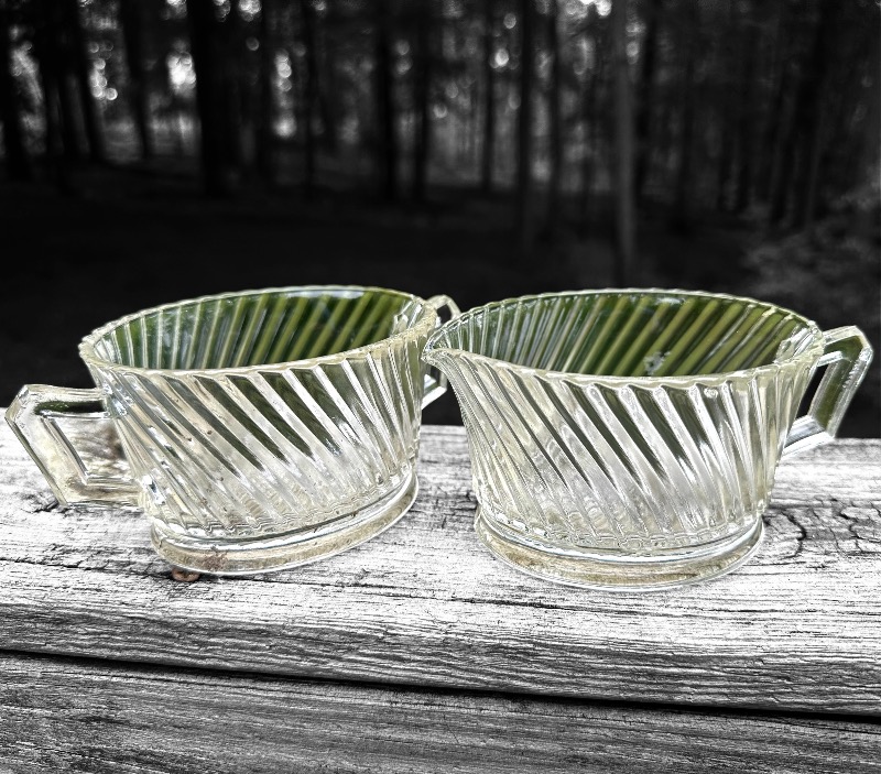 Federal Glass Diana Crystal Oval Creamer Sugar Bowls Vintage