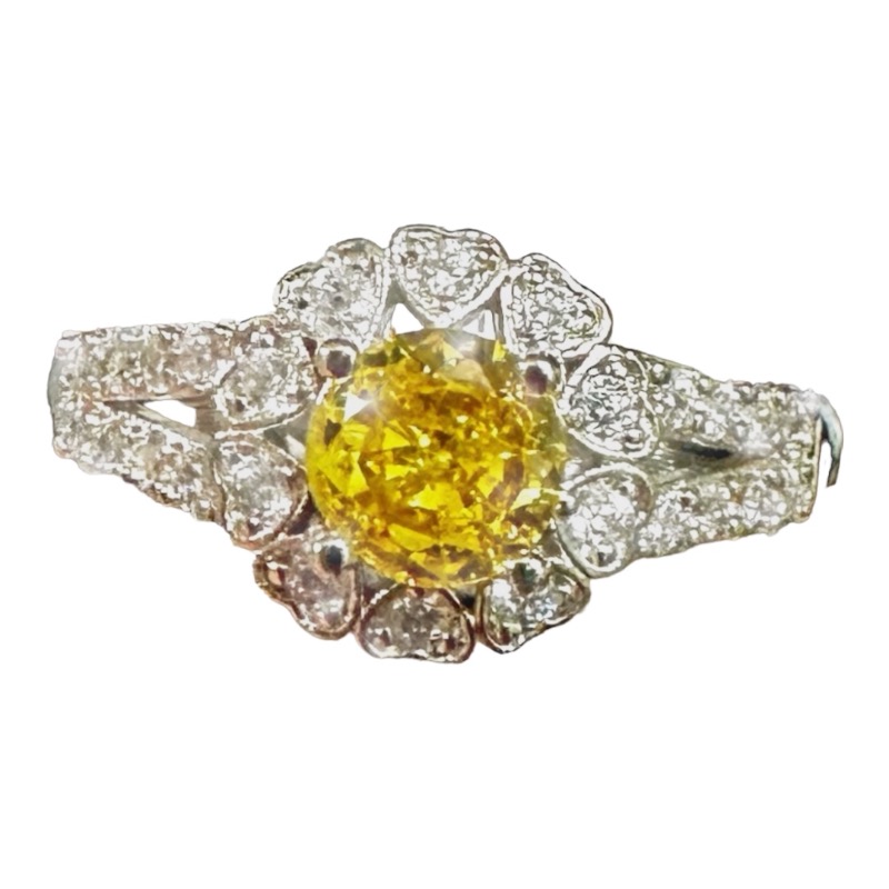 Luxurious Yellow CZ Gemstone Ring with White CZ Pavé Diamonds