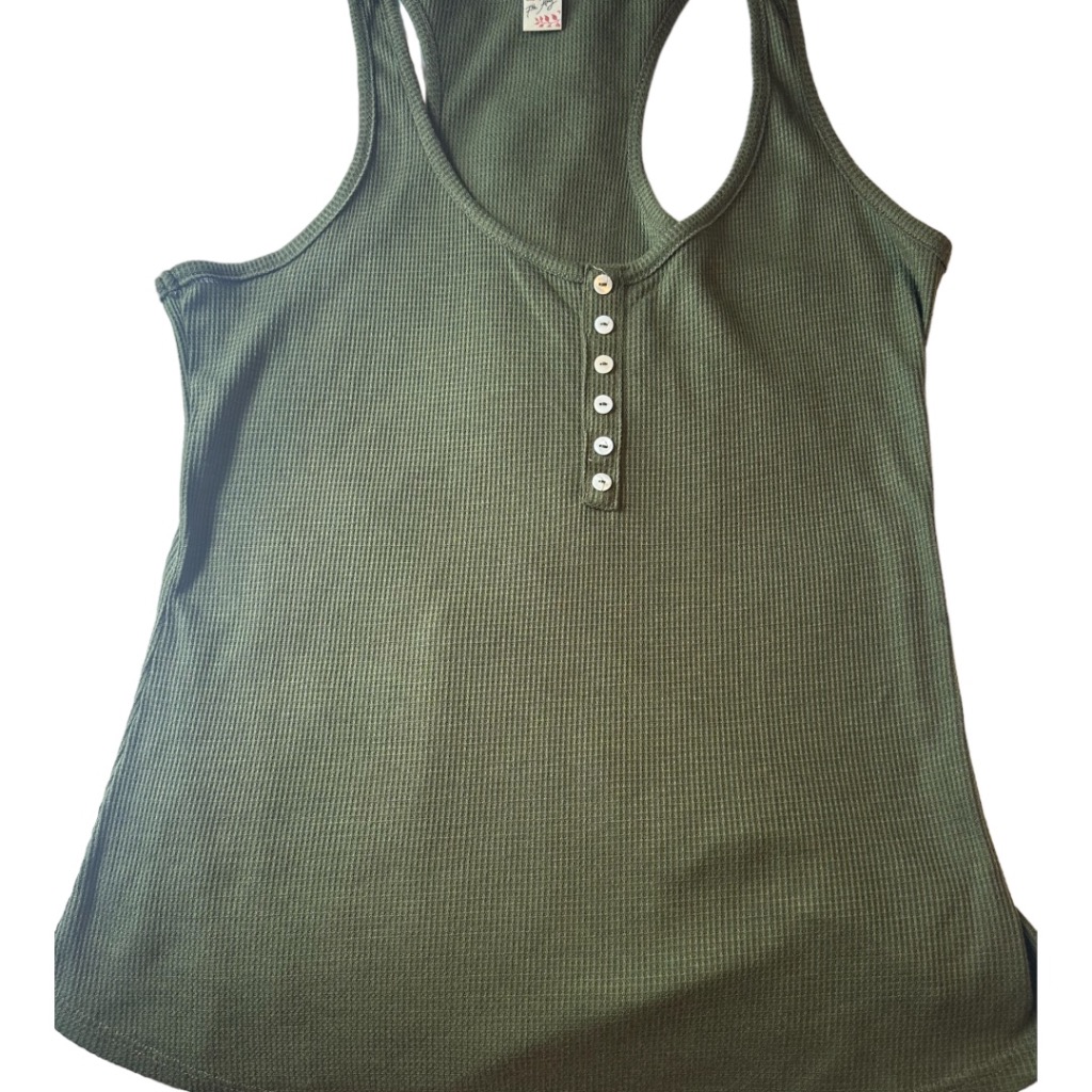 7th Ray Sleeveless Dark Green Rib-knit Tank Top Size Medium