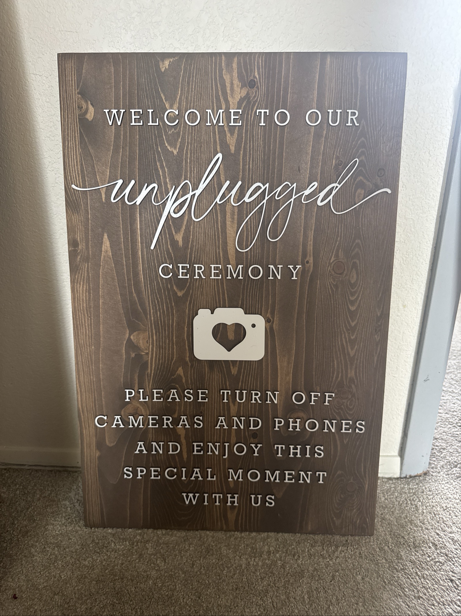 Welcome to our unplugged ceremony wood sign photo 1