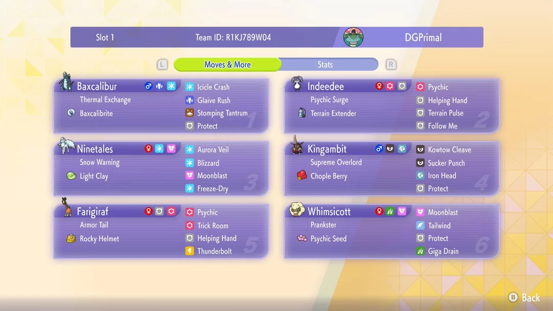 Help with a Baxcalibur team in Doubles preview