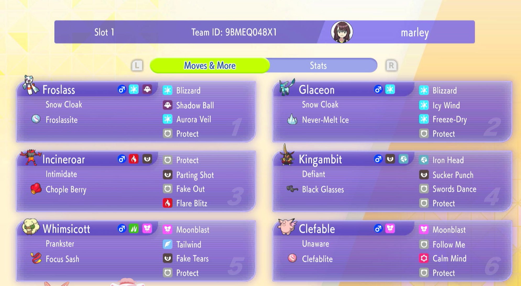 bubblymarmar's Froslass Glaceon Team preview