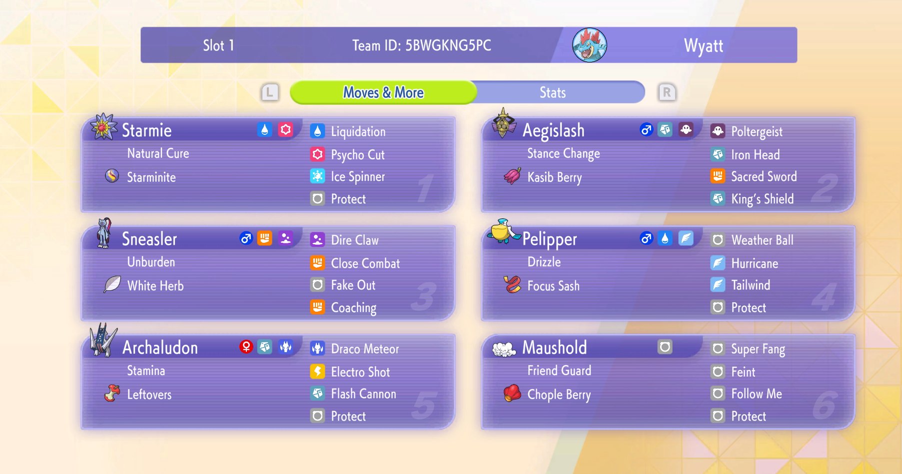 WyatVGC's Starmie Aegislash Team preview