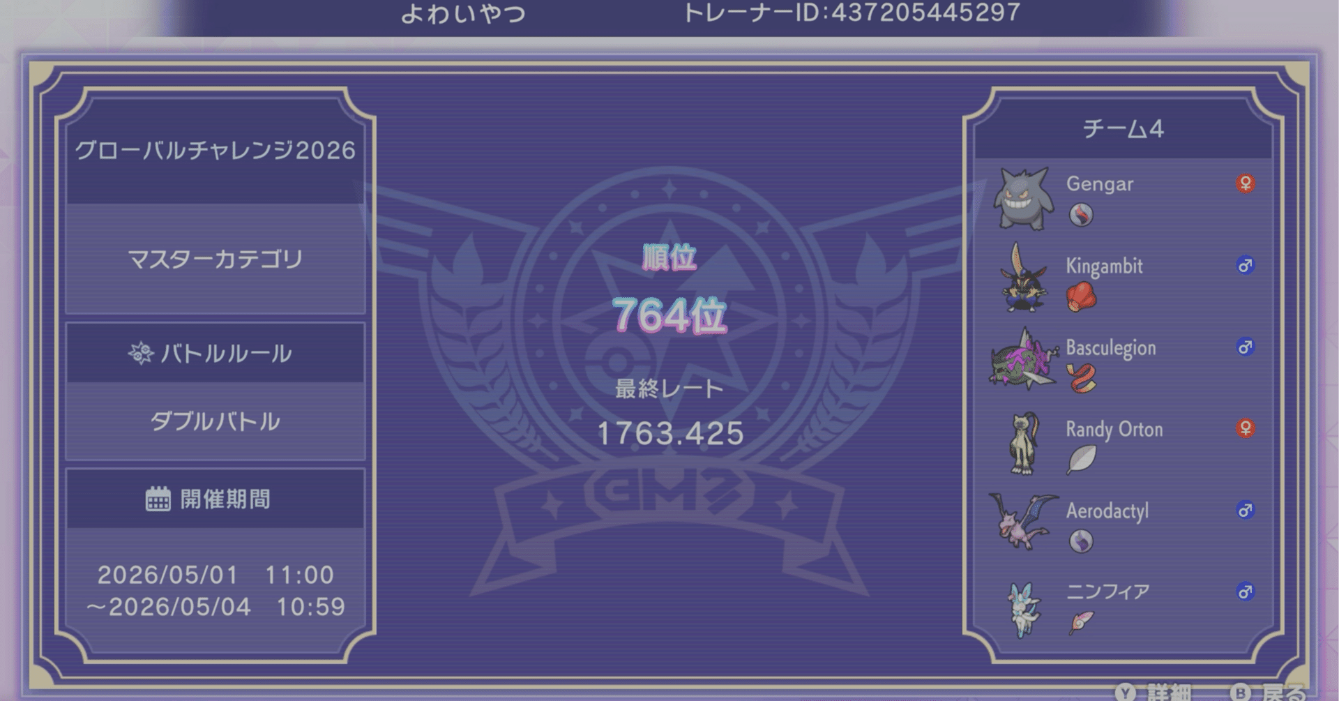 Kair's Global Challenge Gengar Aerodactyl Team preview