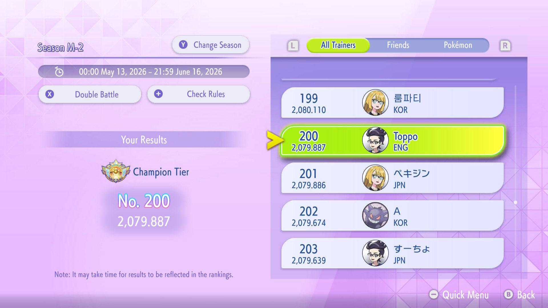 ToppoWoppo's Heracross Golurk Trick Room screenshot 2