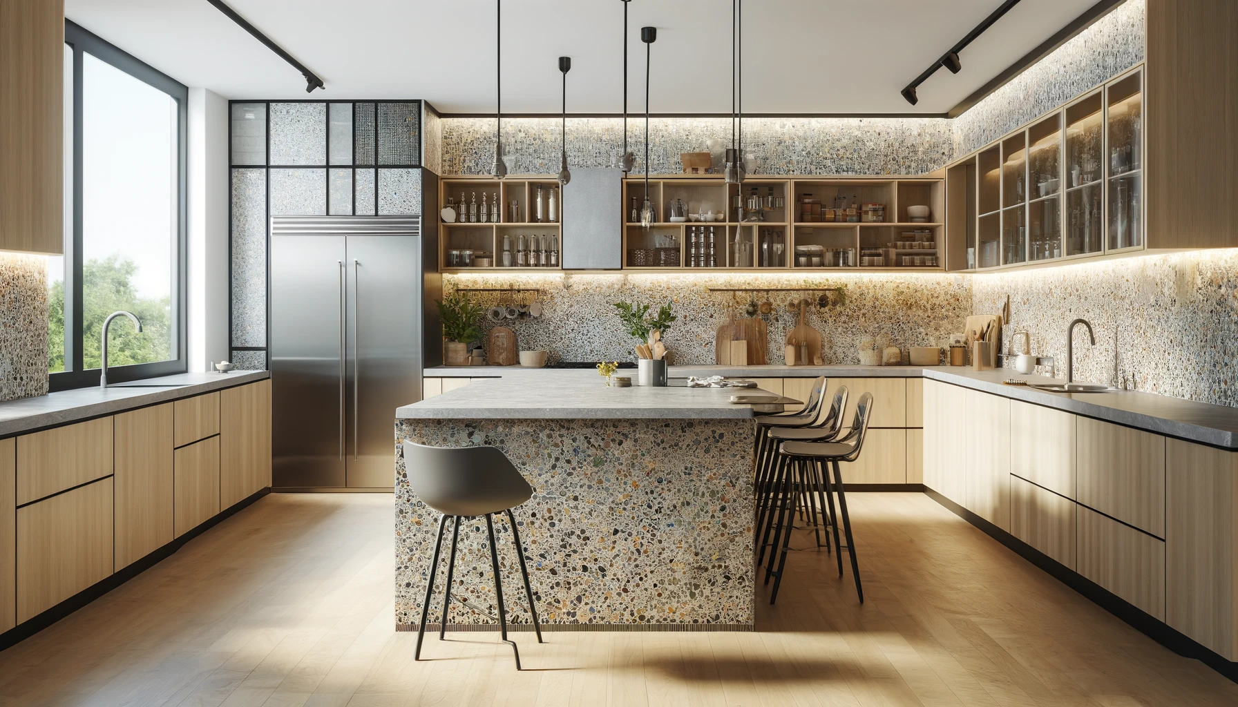 cocina con placas de terrazzo