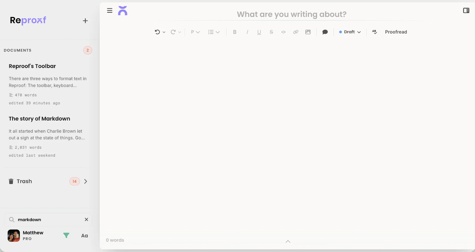 Reproof document sidebar