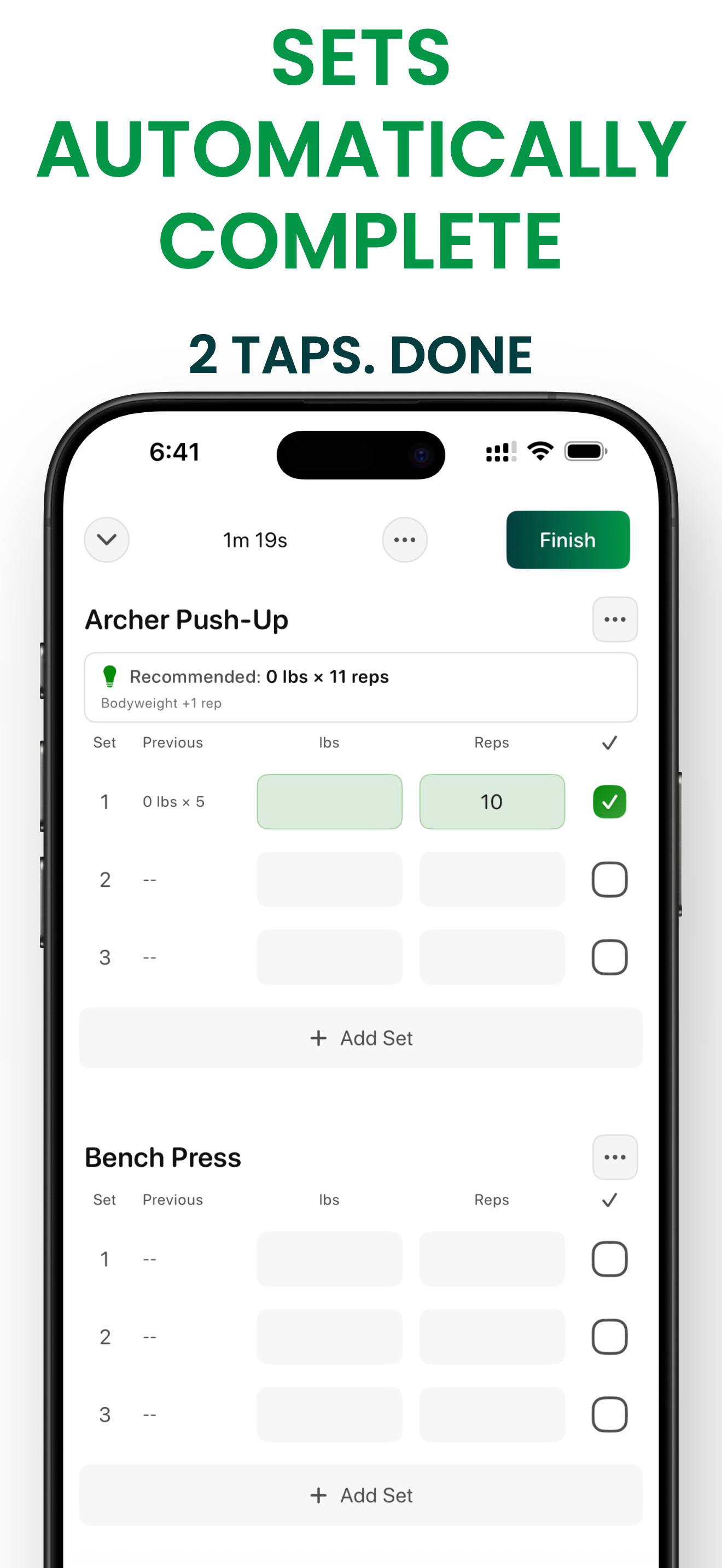 Bazu iPhone screenshot — sets automatically complete