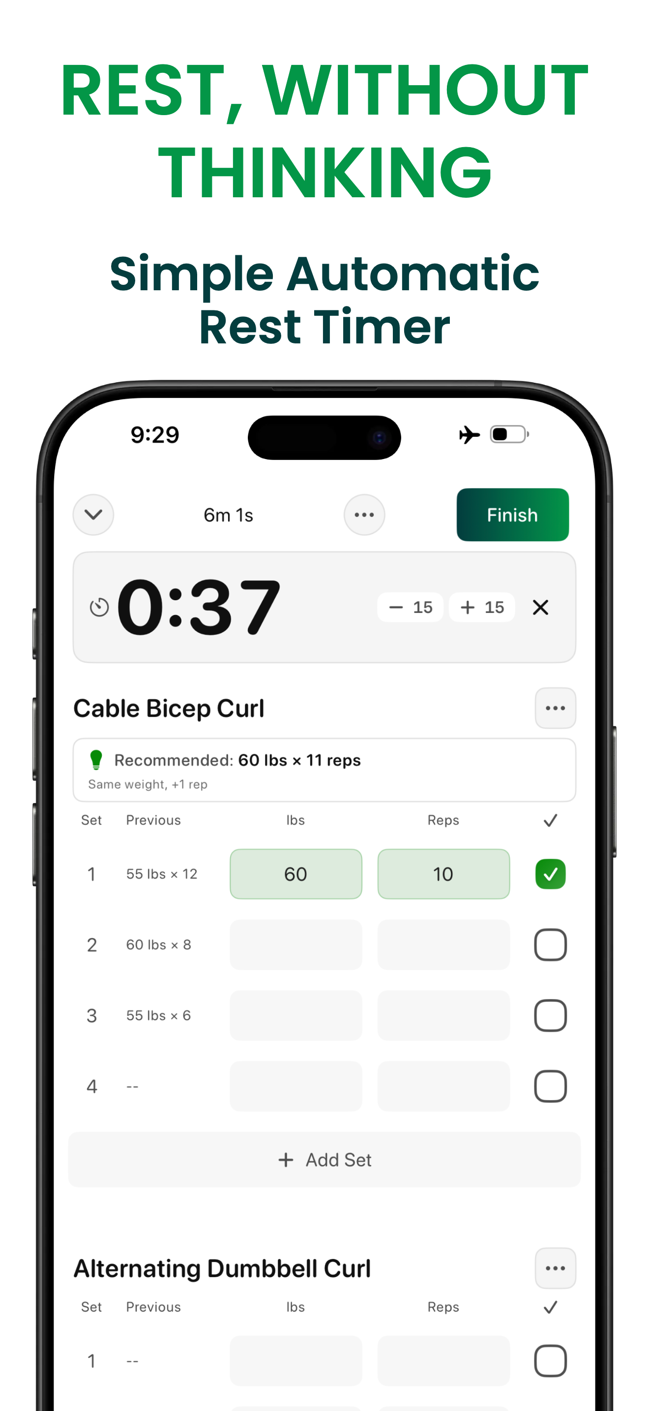 Bazu iPhone screenshot — rest timer