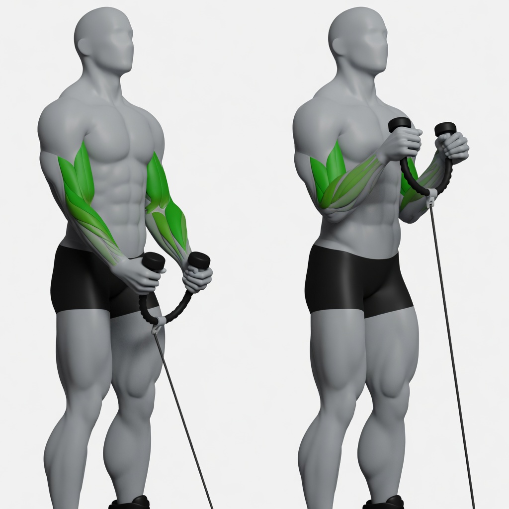 Cable hammer curl exercise demonstration