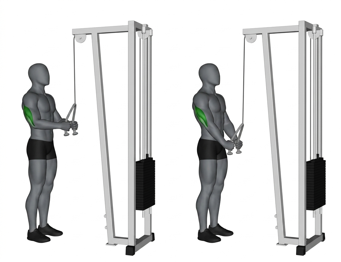 Cable rope triceps pushdown exercise demonstration