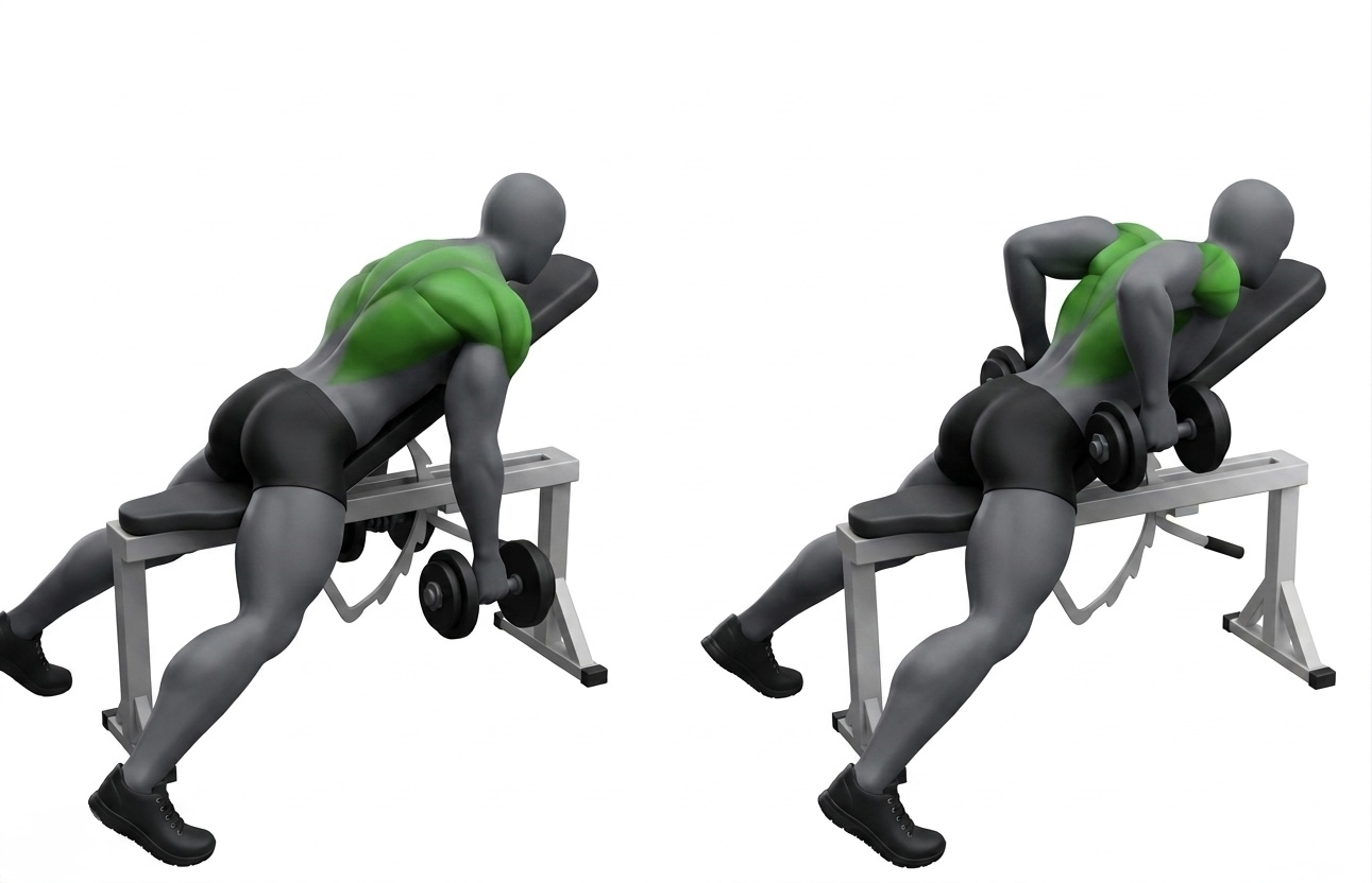 Chest-supported dumbbell row exercise demonstration