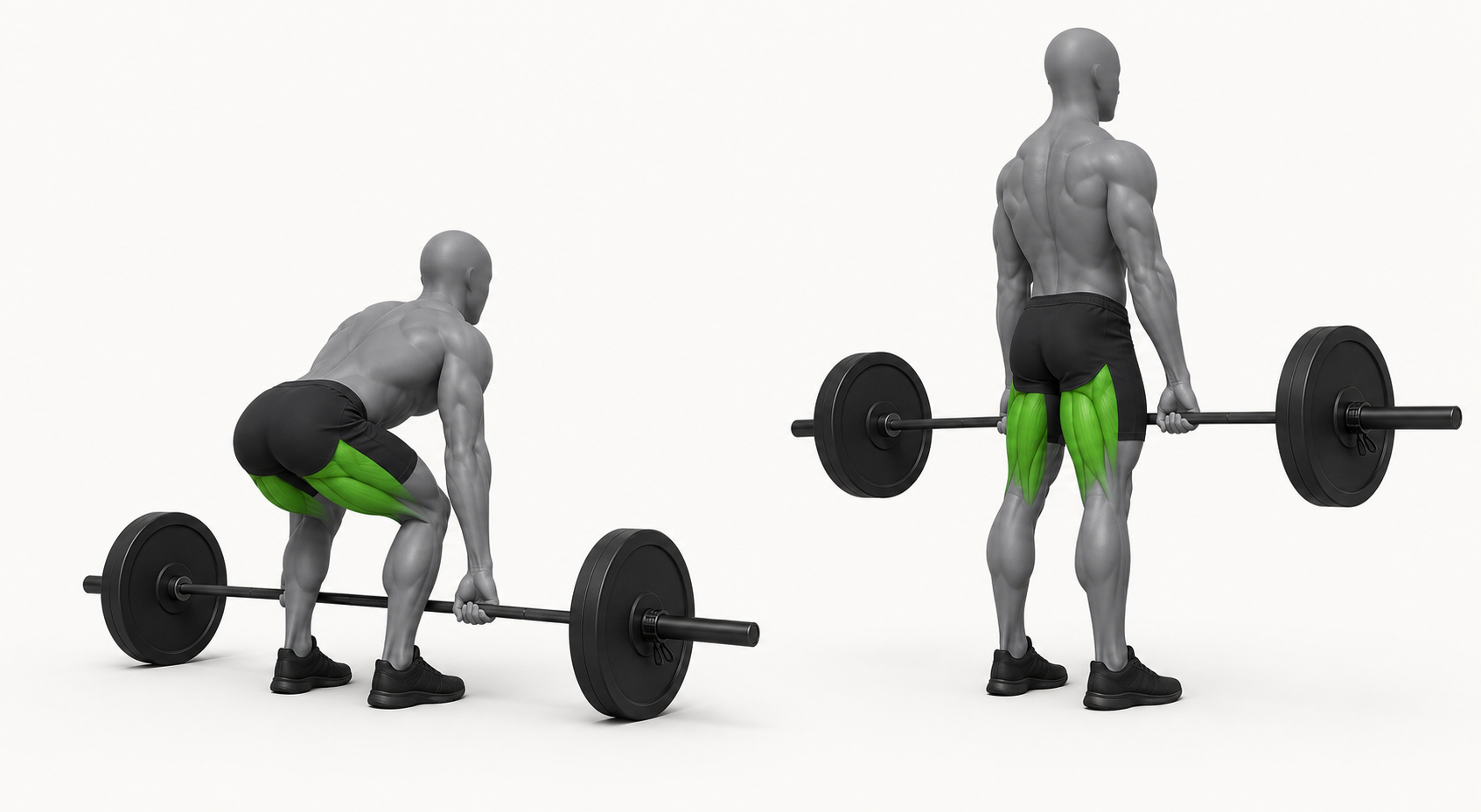 barbell deadlift exercise showing start and lockout position