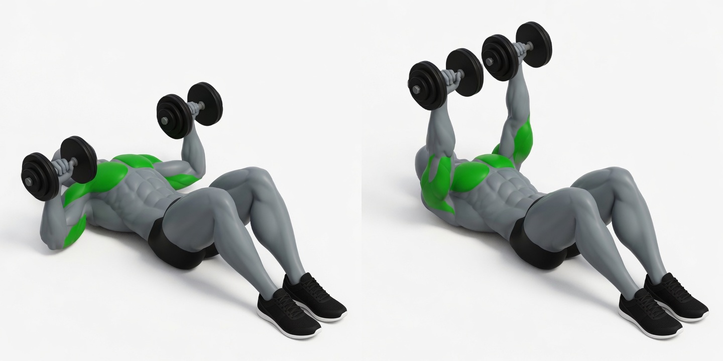 Dumbbell floor press exercise demonstration