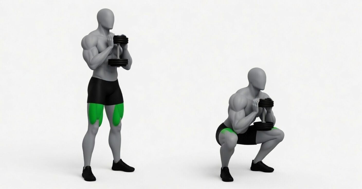 Goblet squat with a dumbbell exercise demonstration