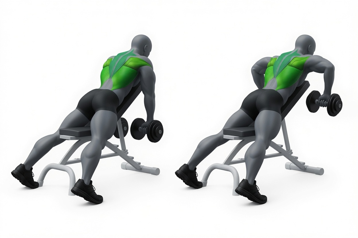 Incline dumbbell row exercise demonstration