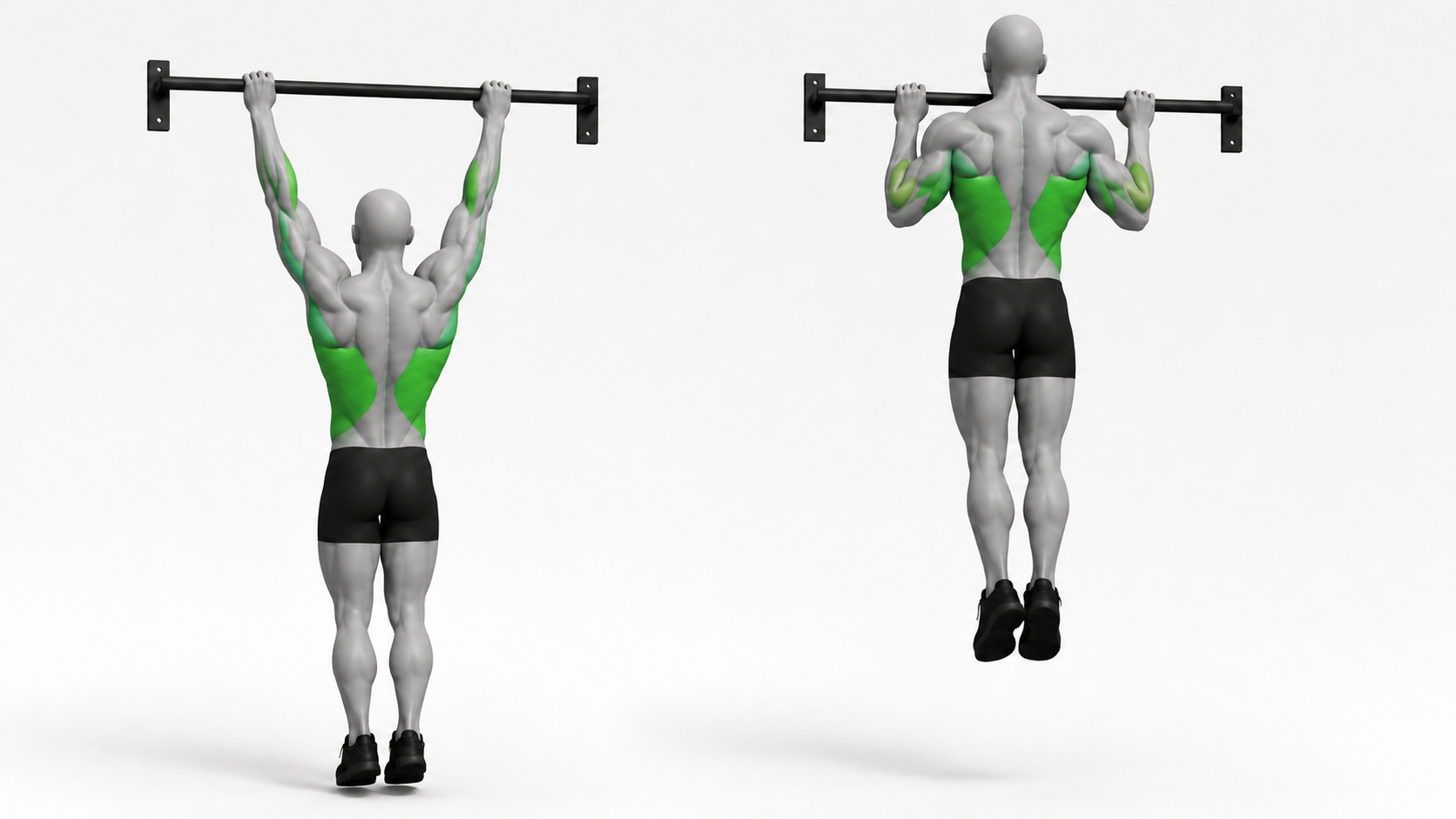 strict overhand pull-up exercise showing start and top position