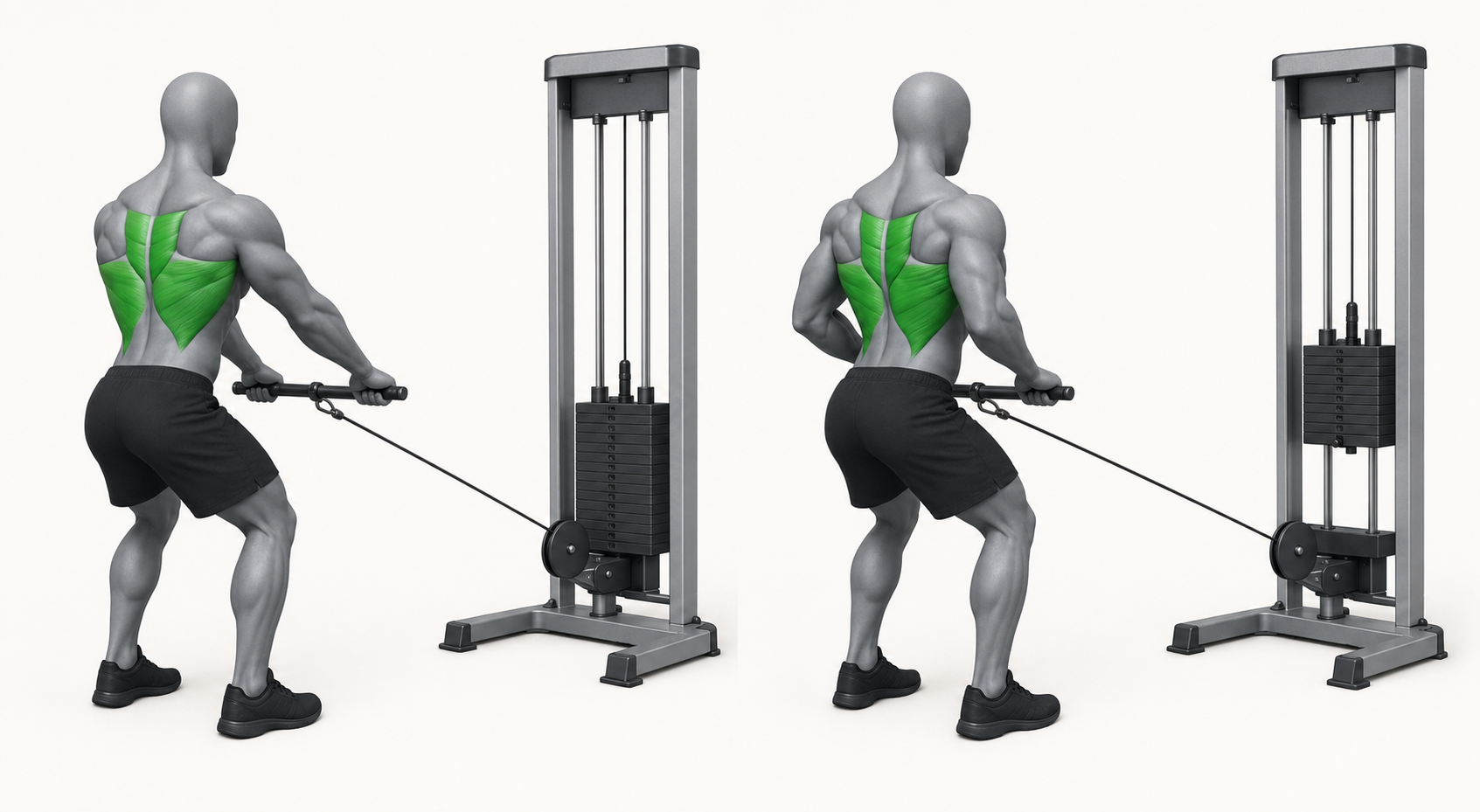 Standing two-arm cable row exercise demonstration