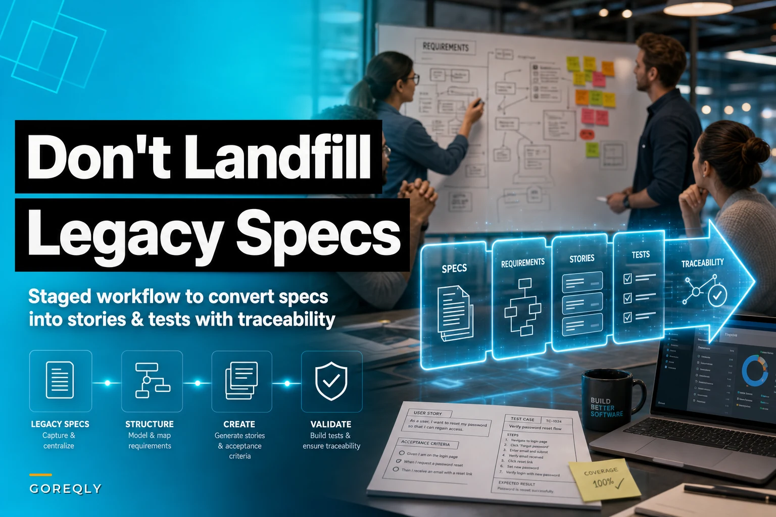 Don't landfill your legacy specs: a staged workflow to convert specs into stories and tests