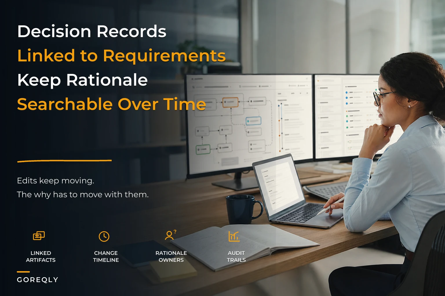 Link decision records to requirements: a living strategy for searchable rationale and audit trails
