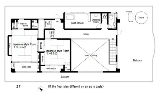 箱根町仙石原中古戸建2階間取り図・和室とバスルーム配置