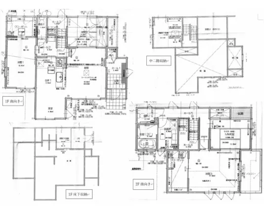 日光市薄井沢中古戸建の間取り図（1階・2階・地下室平面図）