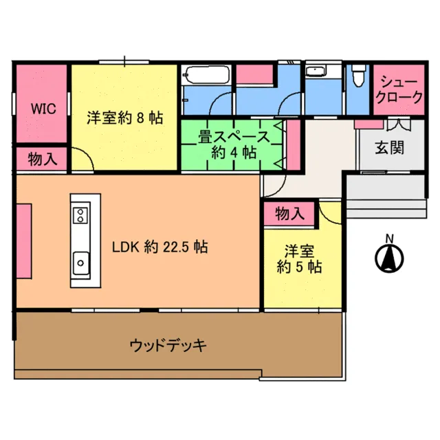 長生村一松中古戸建の間取り図 2LDK ウッドデッキ付き