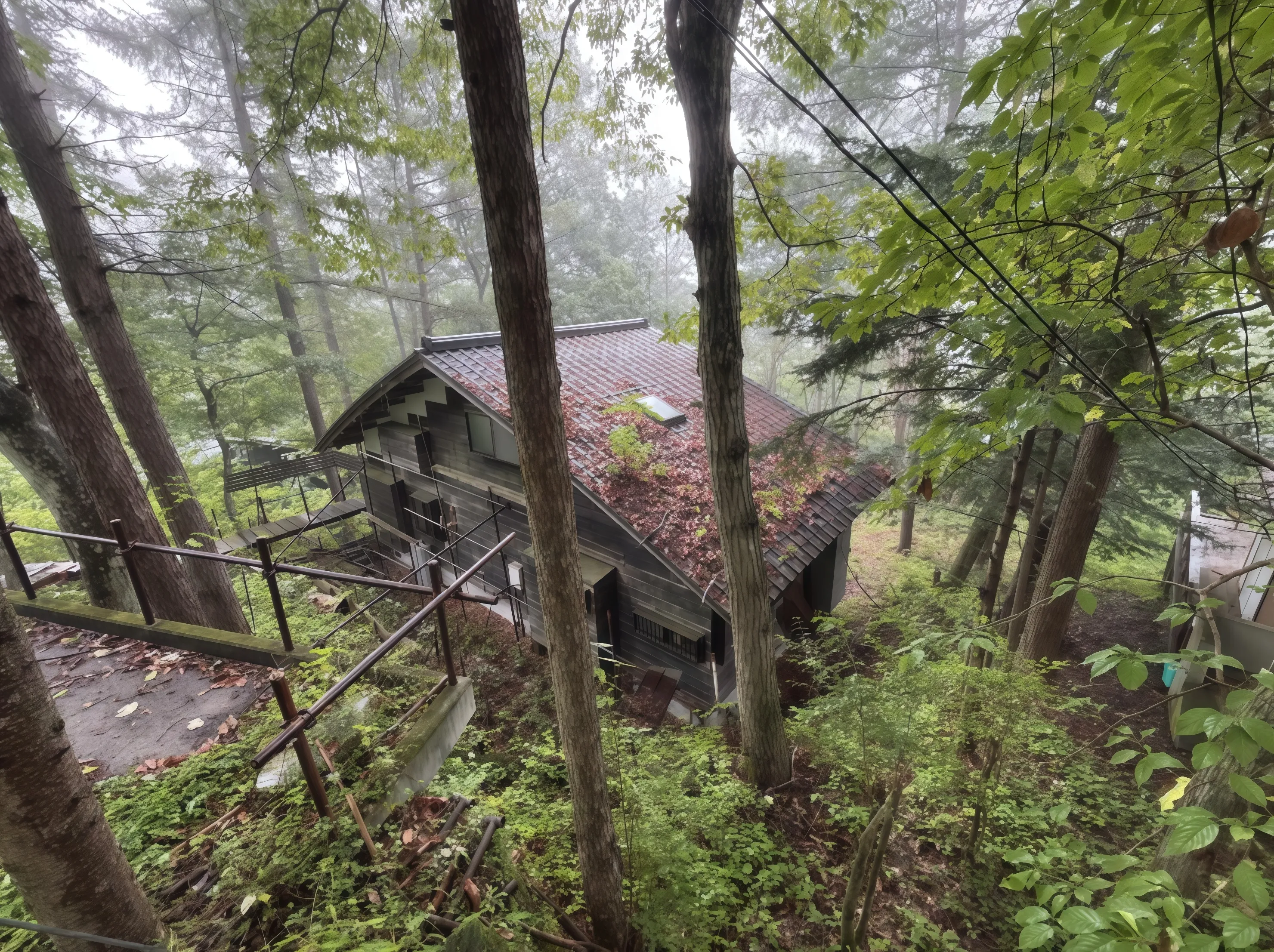軽井沢中古戸建の森林に囲まれた外観
