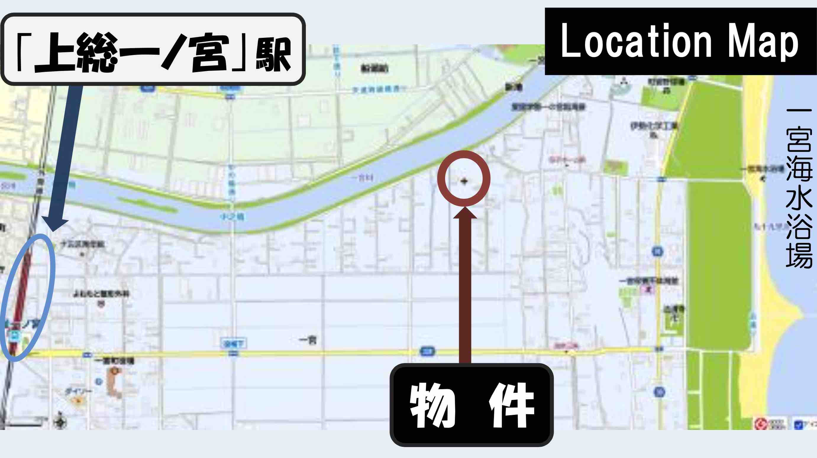千葉県長生郡一宮町の売戸建の周辺地図