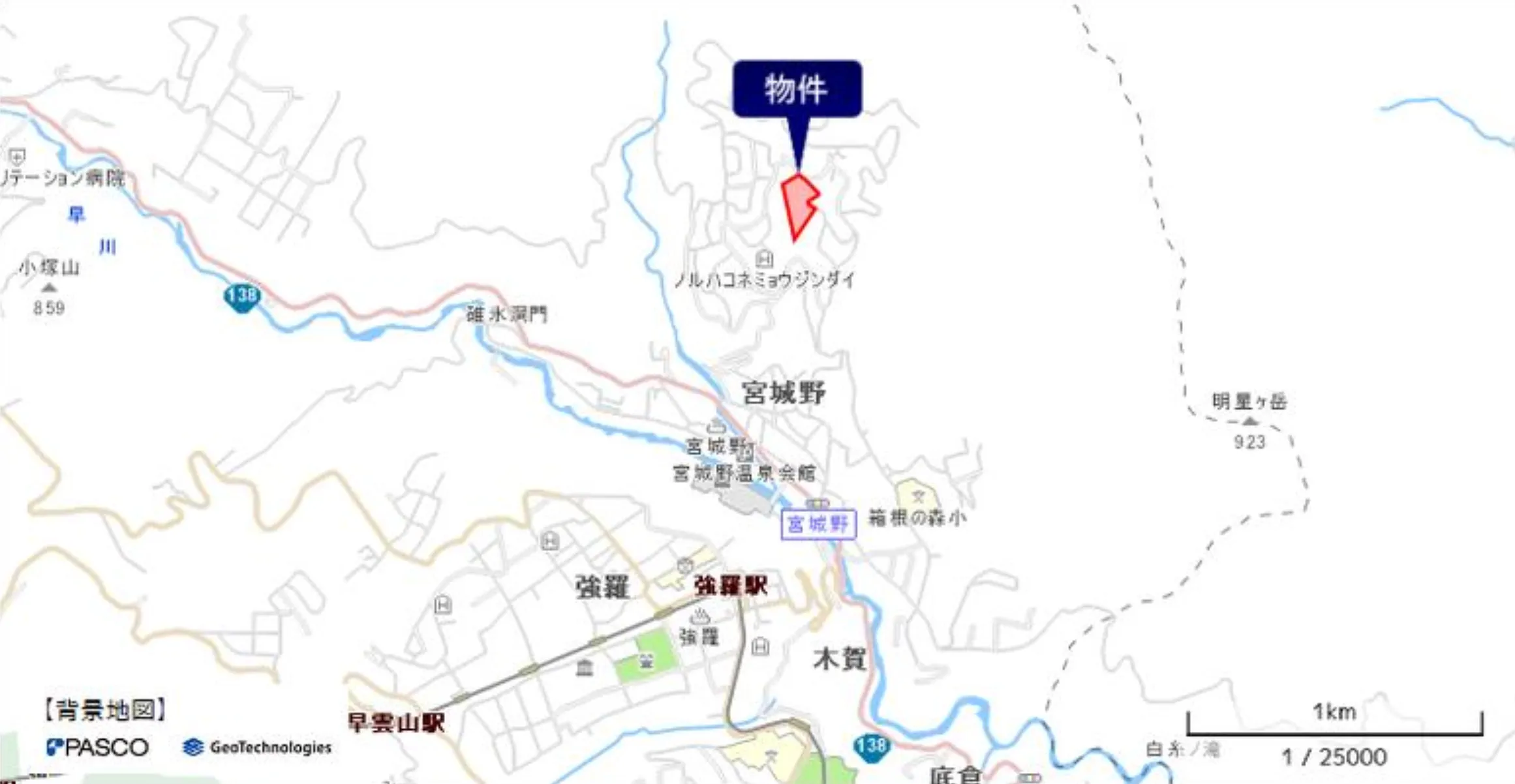 箱根町宮城野売地の周辺地図