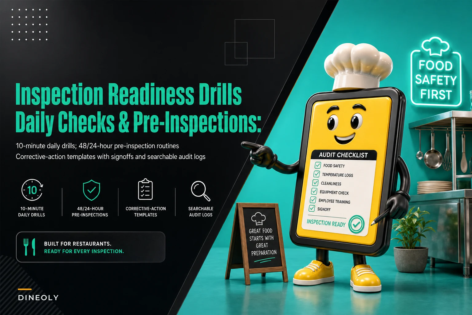 Health-inspection readiness drills: daily checks, pre-inspection routines and audit logs