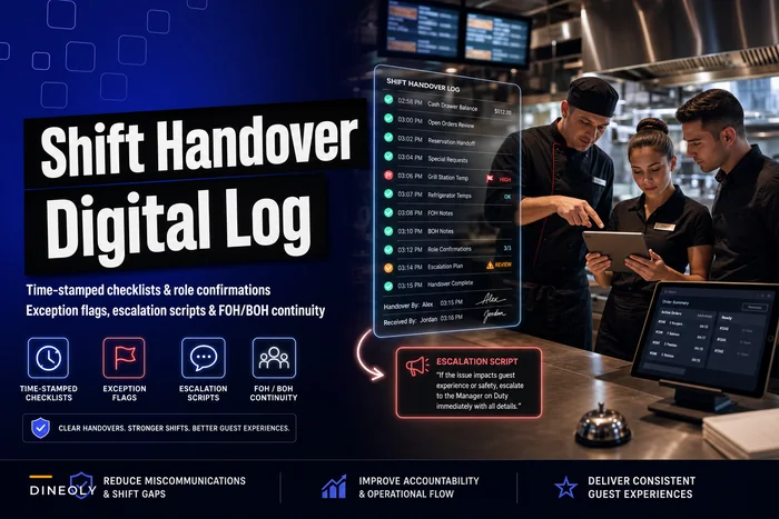 Shift handover digital log: time‑stamped checklists, exception flags and manager escalation scripts