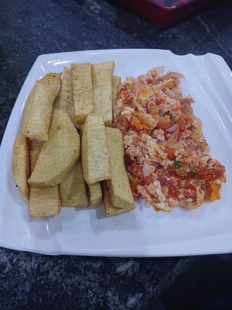 Fried Yam & Egg Sauce