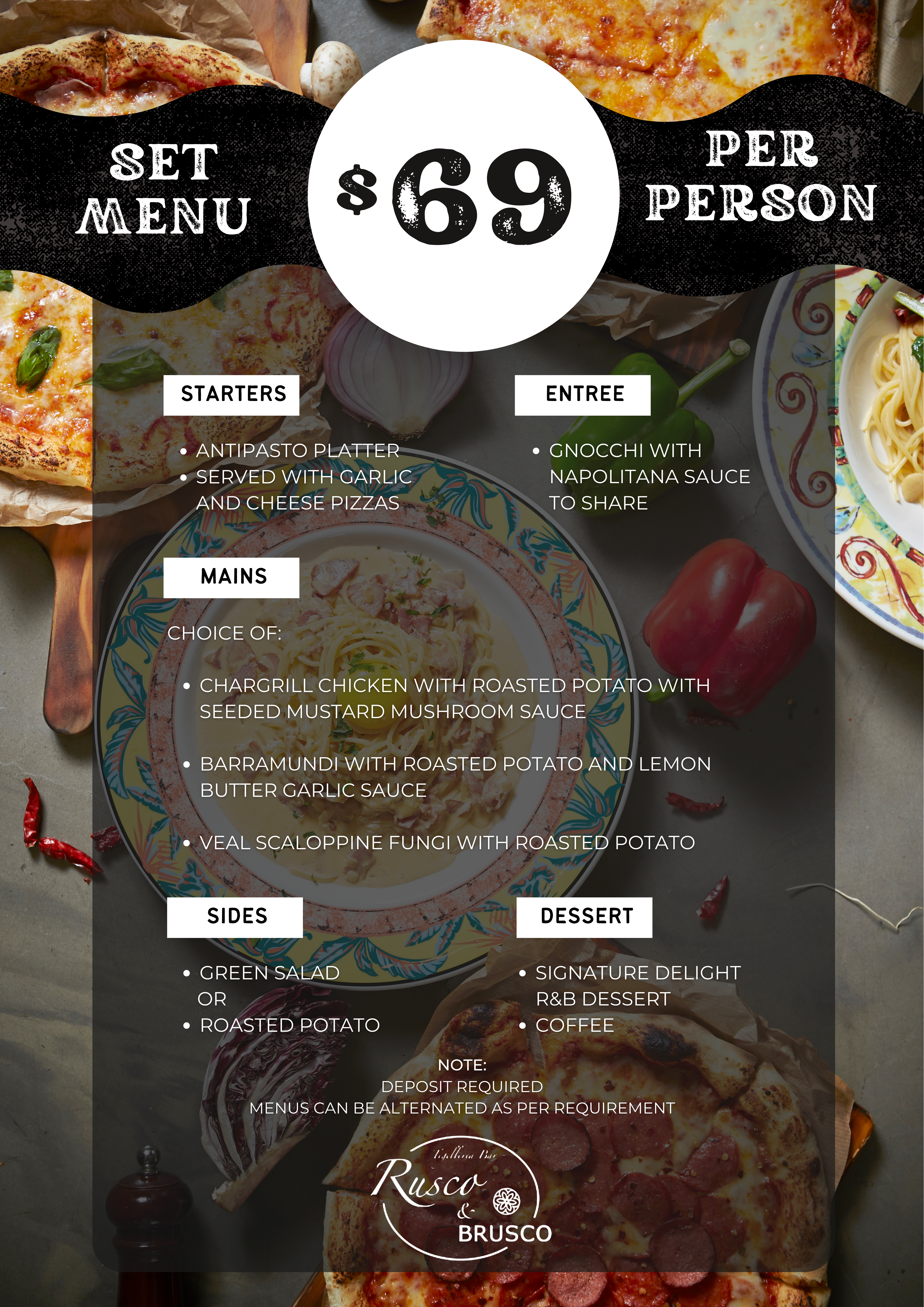 Rusco brusco set menu @ $69.00 