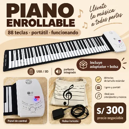 Piano enrollable 88 teclas + adaptador y bolsa