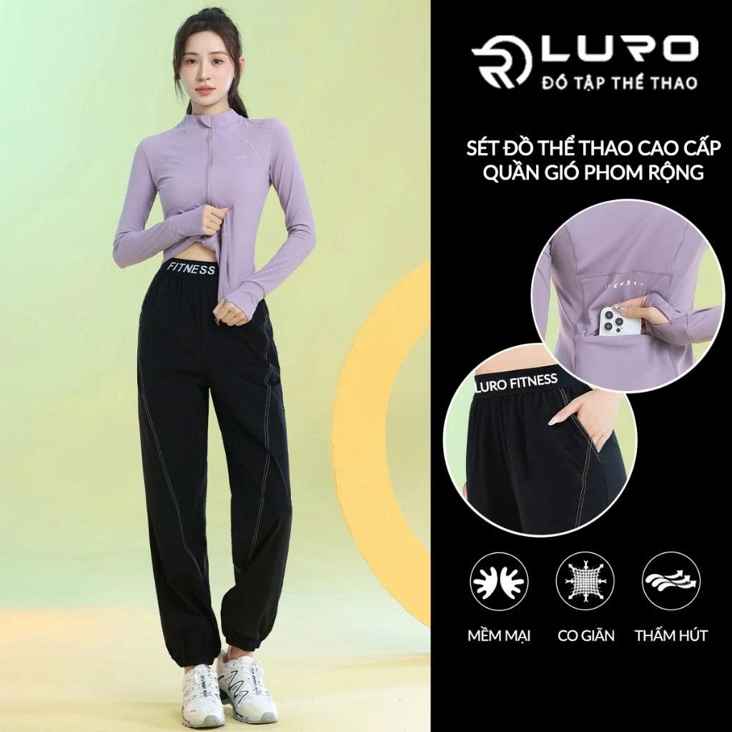 Bộ tập thể thao nữ đa năng, kiểu quần gió thể thao và áo khoác jacket cao cấp