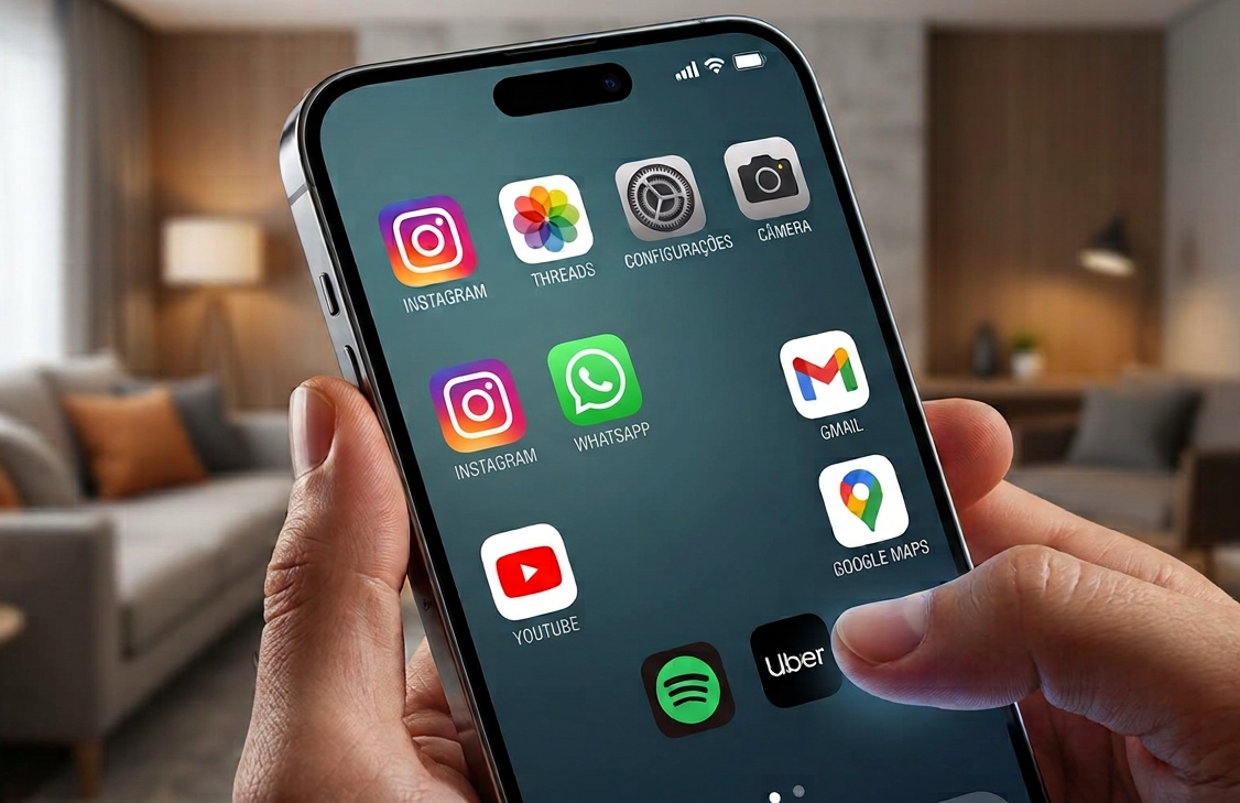 Ícone do WhatsApp na tela de um smartphone ao lado de outros aplicativos, representando o novo recurso de privacidade lançado em 2025.