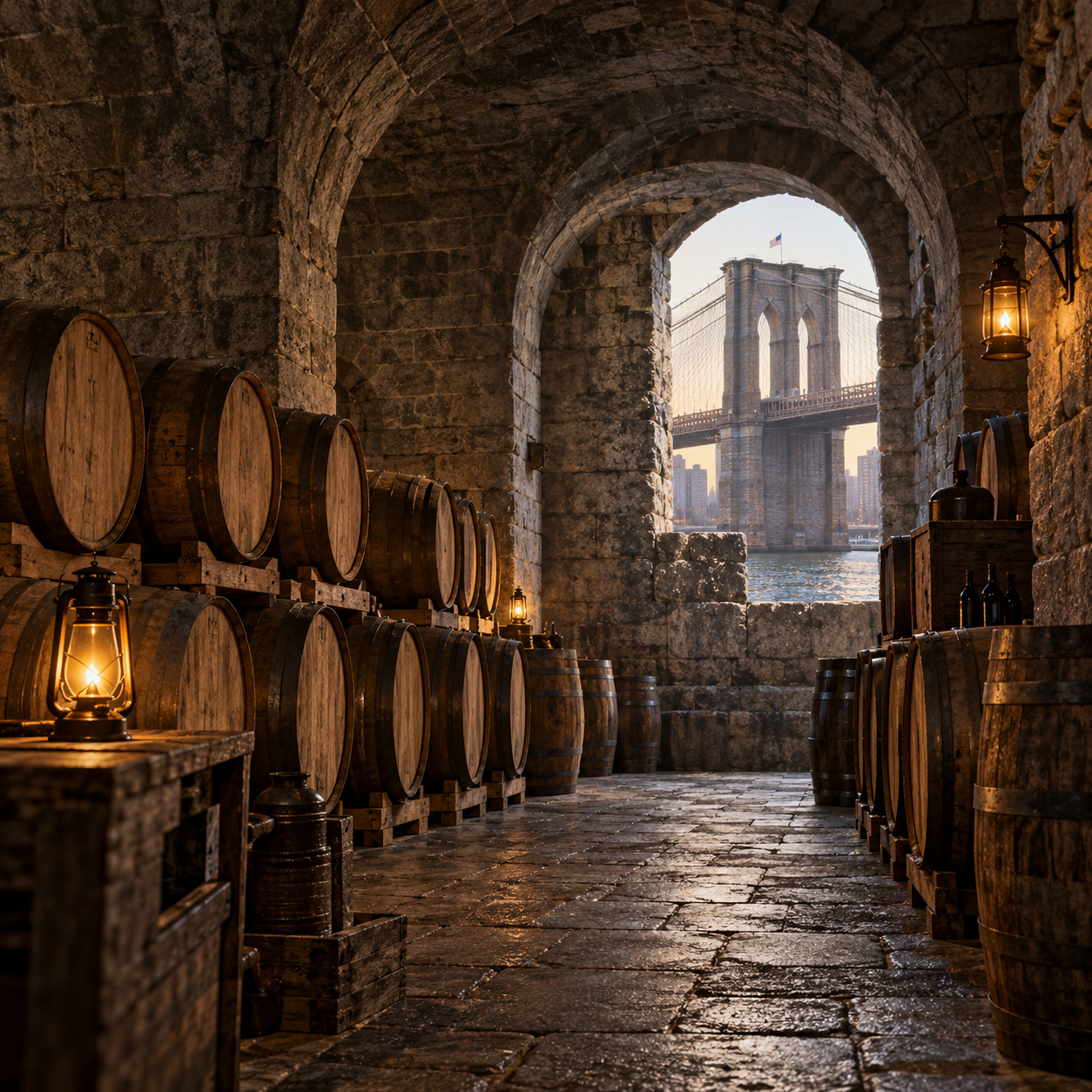 Vínne pivnice ukryté pod Brooklynským mostom