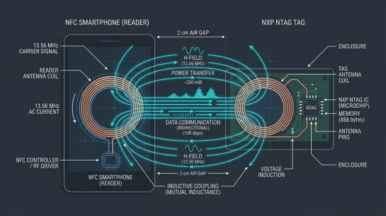 Diagram illustrating NFC inductive coupling technology Diagram illustrating NFC inductive coupling technology
