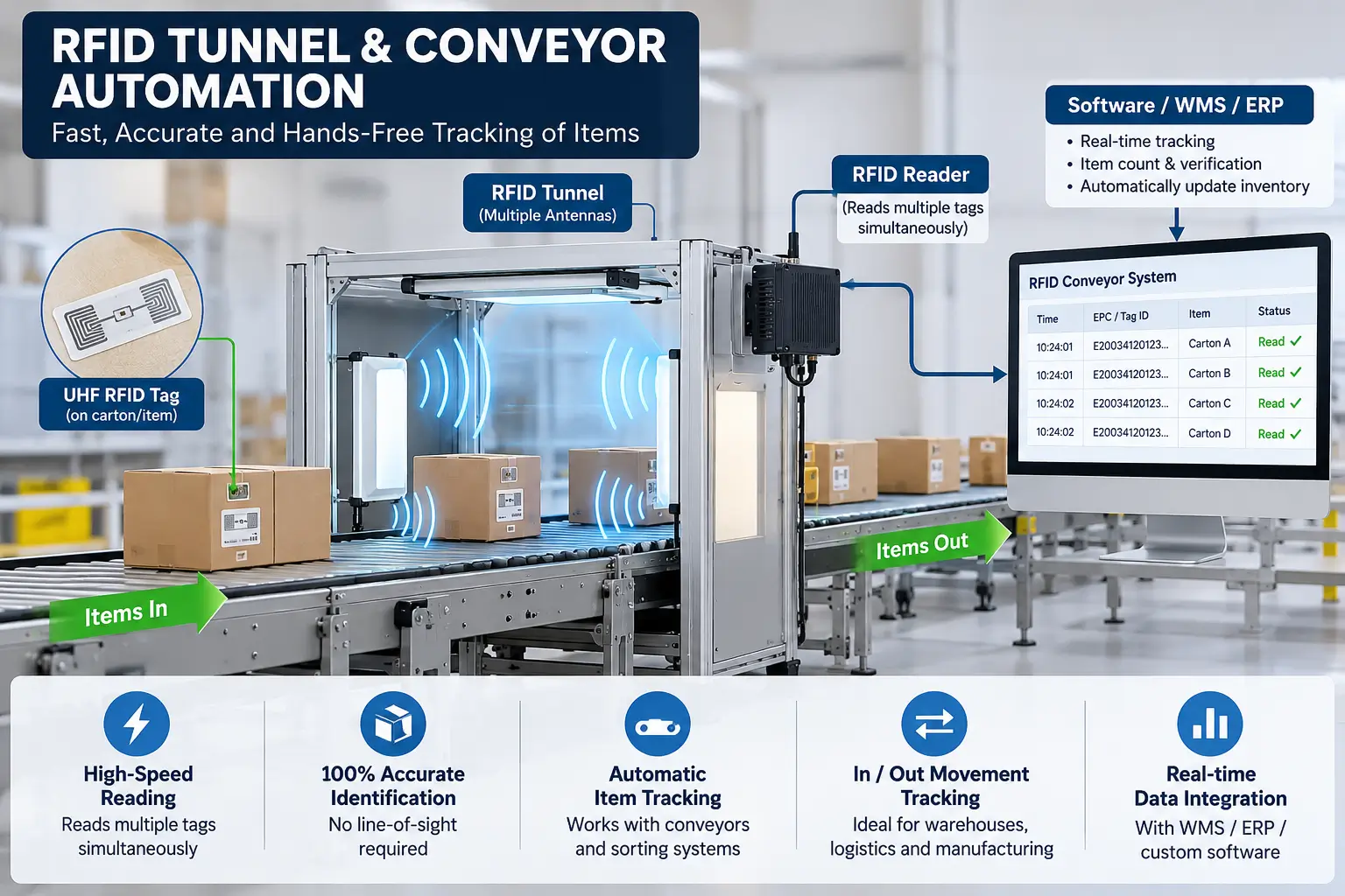 RFID Tunnel & Conveyor Automation: High-Speed Verification Demo