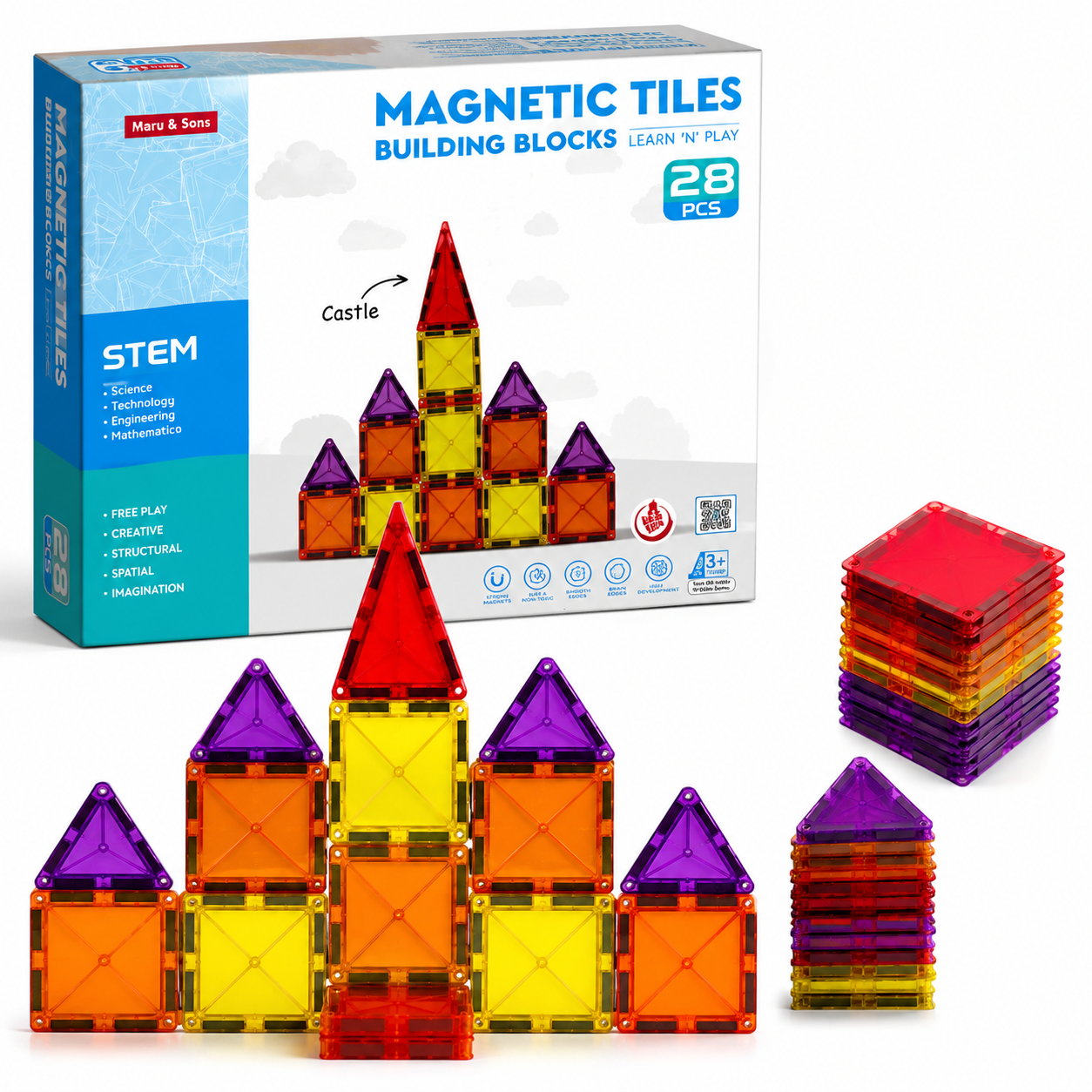 Magnetic Building Tiles – Creative Construction Set With 28 Pcs view 5