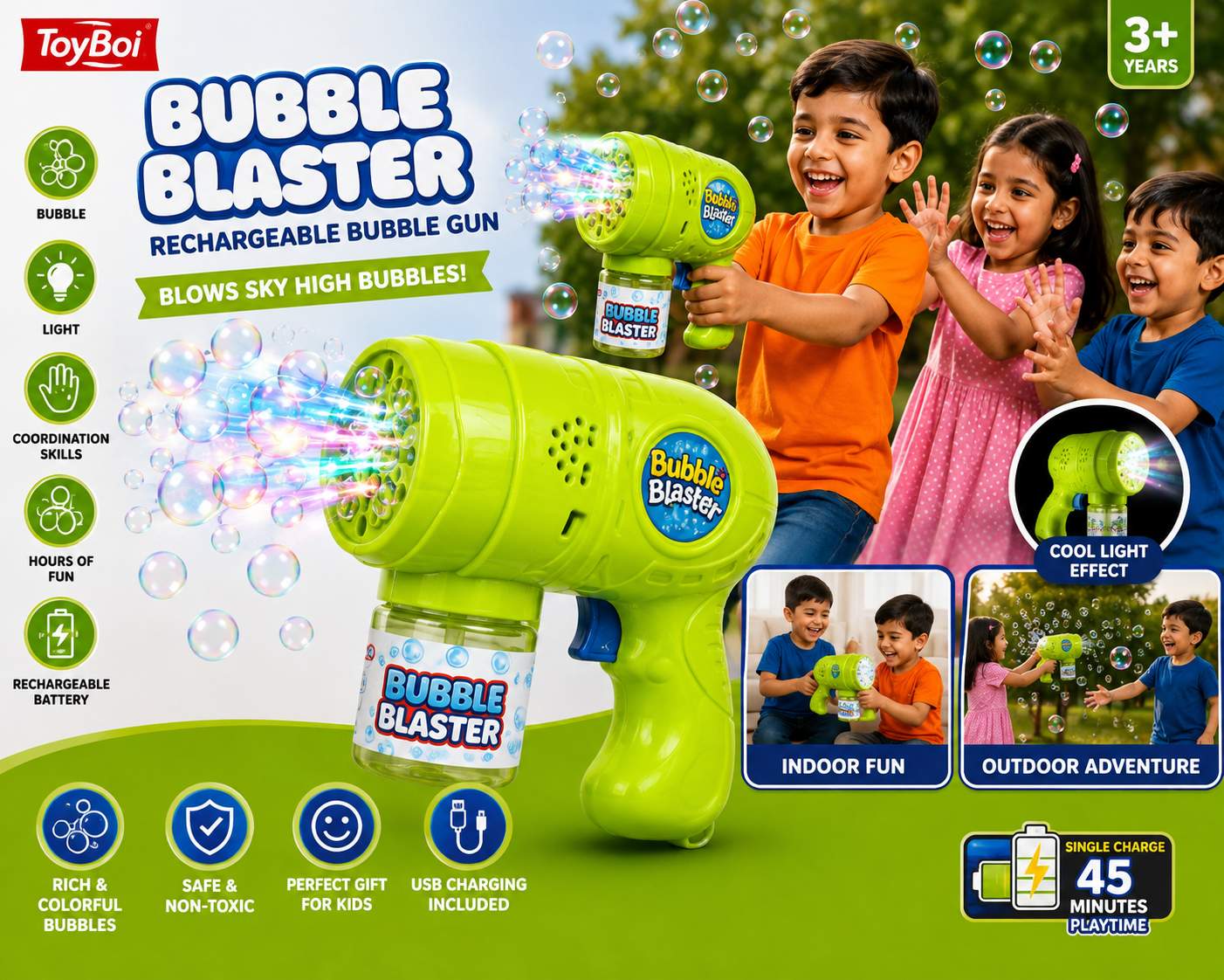 Rechargeable Bubble Blaster – LED Light Bubble Gun view 2
