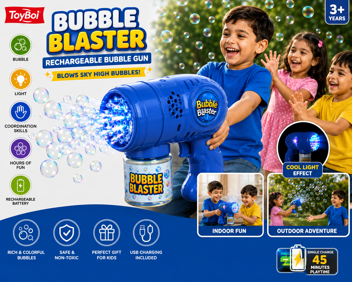 Rechargeable Bubble Blaster – LED Light Bubble Gun view 4